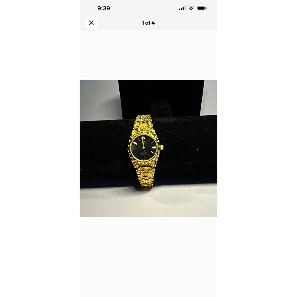 Waltham Diamond Quartz Womens Dress Analog Gold Tone Bracelet watch nugget 80's